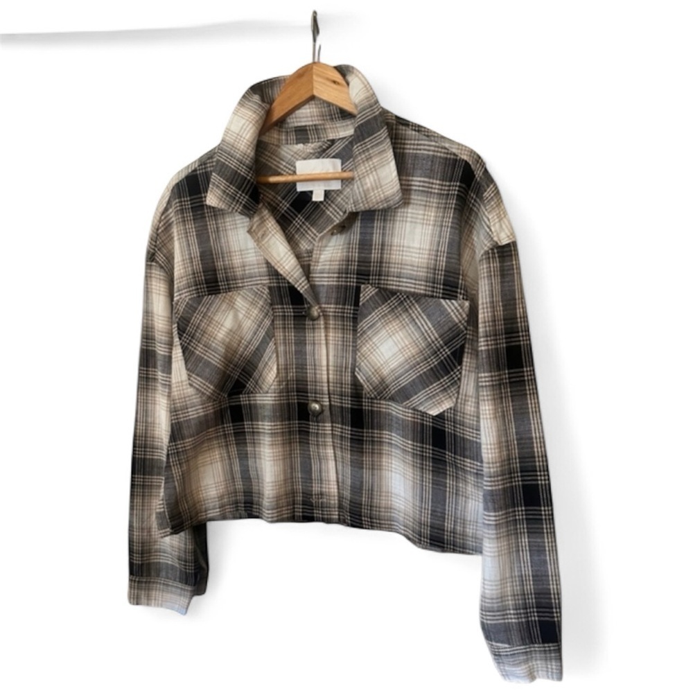 Ashley By 26 Plaid Shacket Women's Large Black Beige